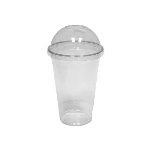 650ml Disposable PET Plastic Smoothie Cup with Dome Lid and Hole 10pack