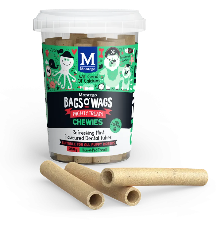 Bags o Wags puppy chewies refreshing mint flavoured tubes 350g