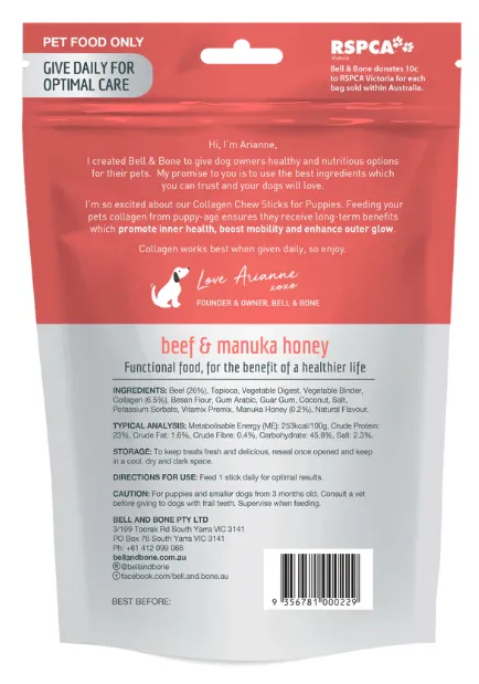 Bell & Bone Collagen Dental Sticks for Puppies - Beef and Manuka Honey