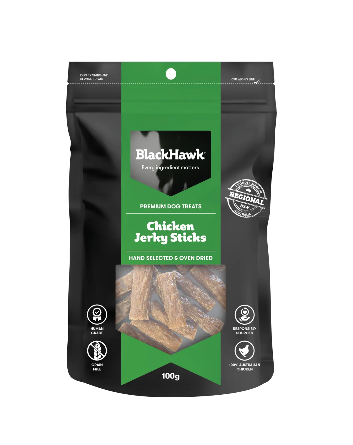 Black Hawk Chicken Jerky Sticks Dog Treats 100g