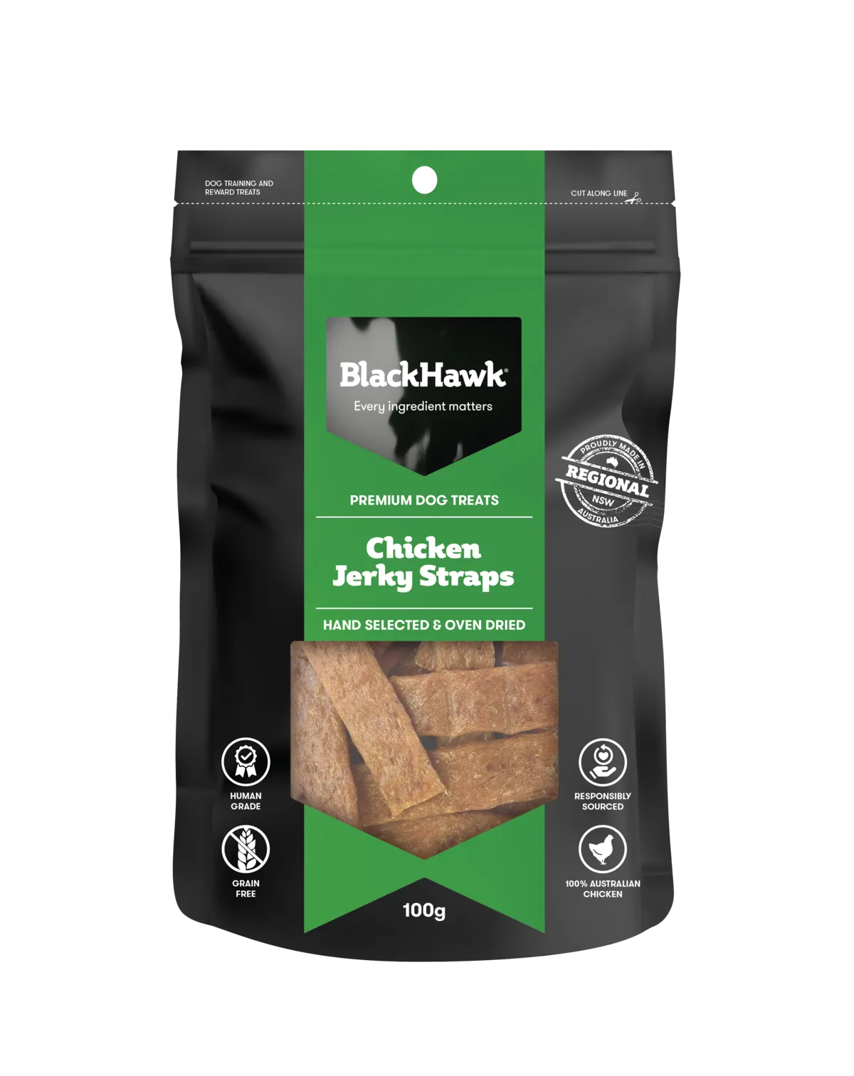 Black Hawk Chicken Jerky Straps Dog Treats 100g