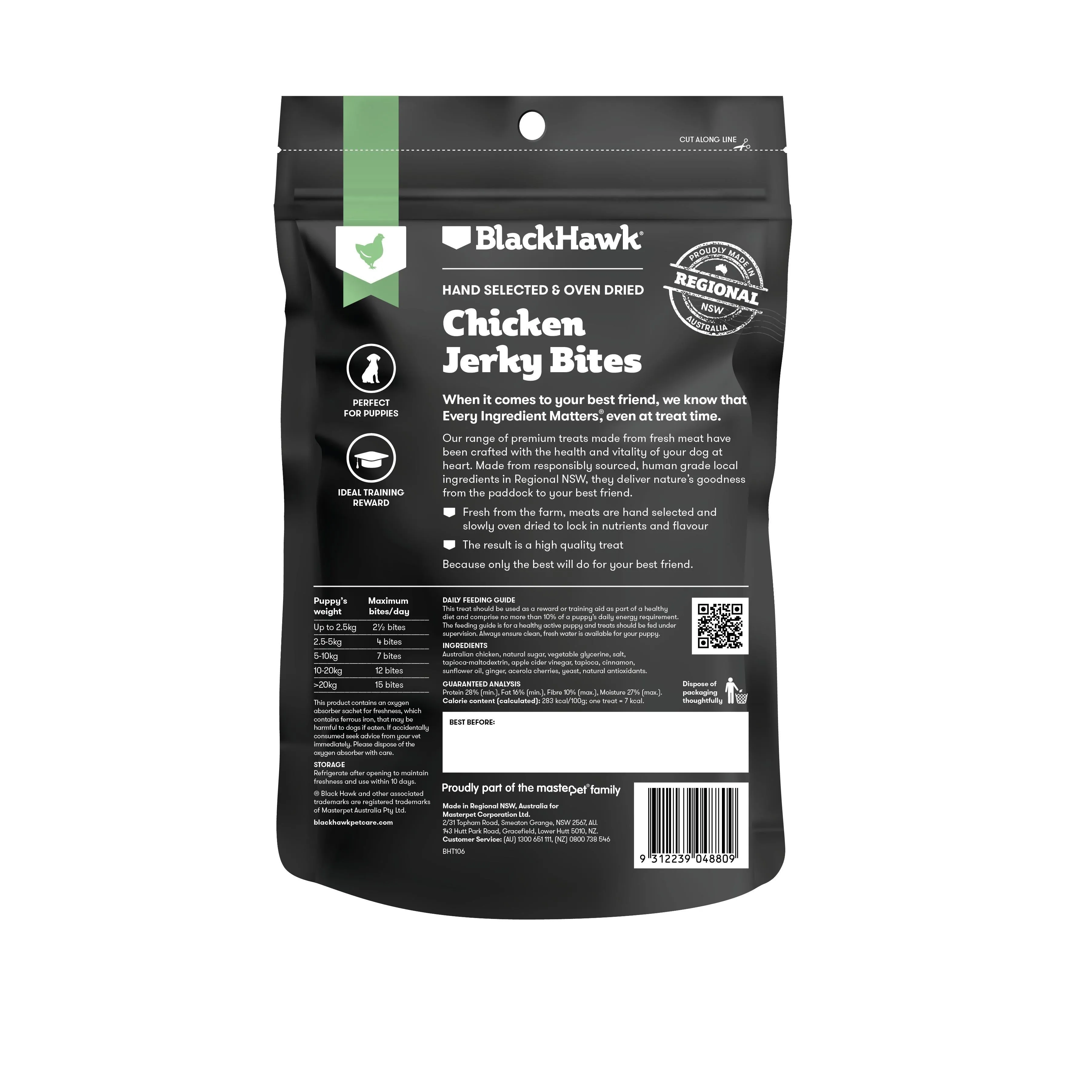 Black Hawk Dog Treats Chicken Jerky Bites for Puppies 100g