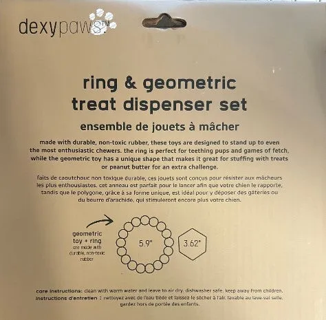 Dexypaw 2 Piece Geometric & Treat Dispenser Heavy Duty Chew Toy Set - Nude & Black