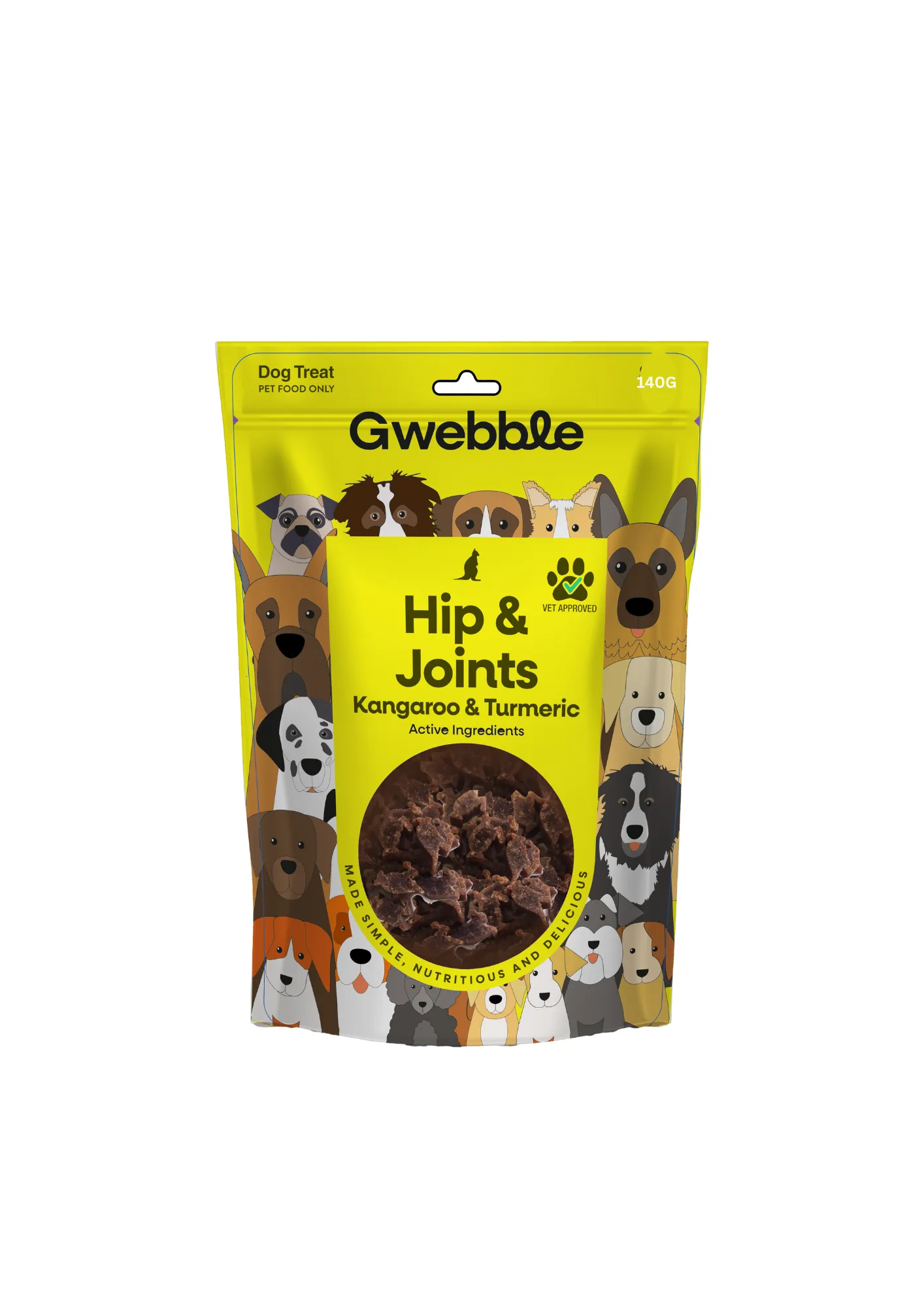 Gwebble Dog Treats Hip & Joint Kangaroo & Turmeric 140g