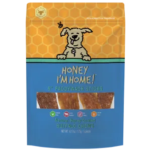 Honey I'm Home 6" Paddywack Sticks Natural Honey Coated Buffalo Chews Grain-Free Dog Treats 5 pk