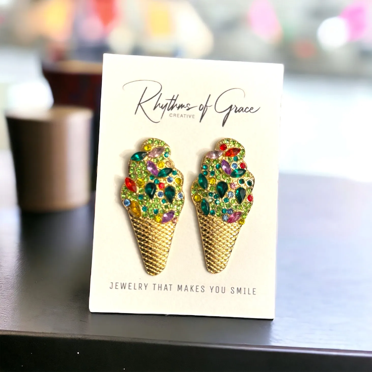 Ice Cream Earrings - Ice Cream Cone, Birthday Earrings, Handmade Jewelry, Ice Cream Jewelry, Food Earrings