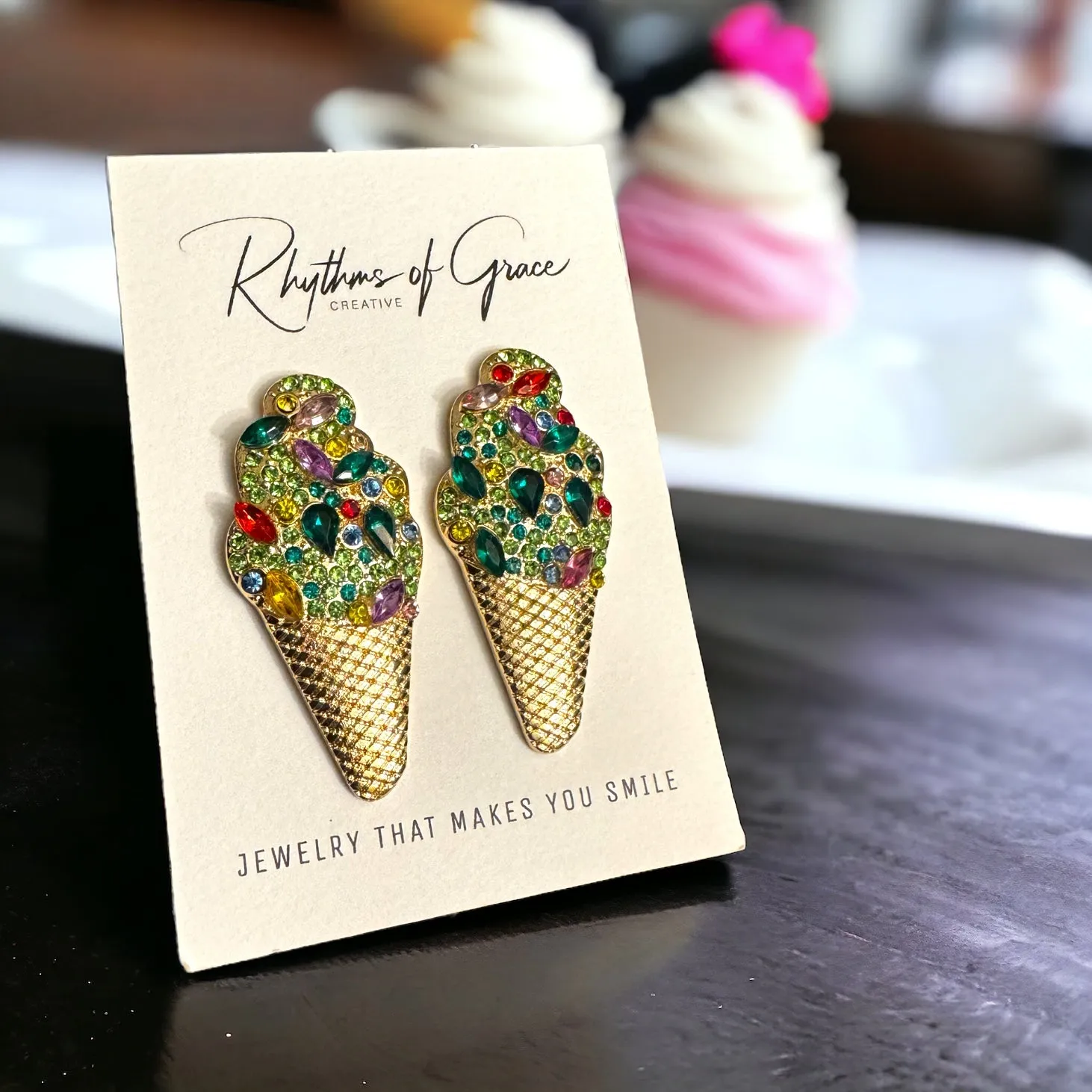 Ice Cream Earrings - Ice Cream Cone, Birthday Earrings, Handmade Jewelry, Ice Cream Jewelry, Food Earrings