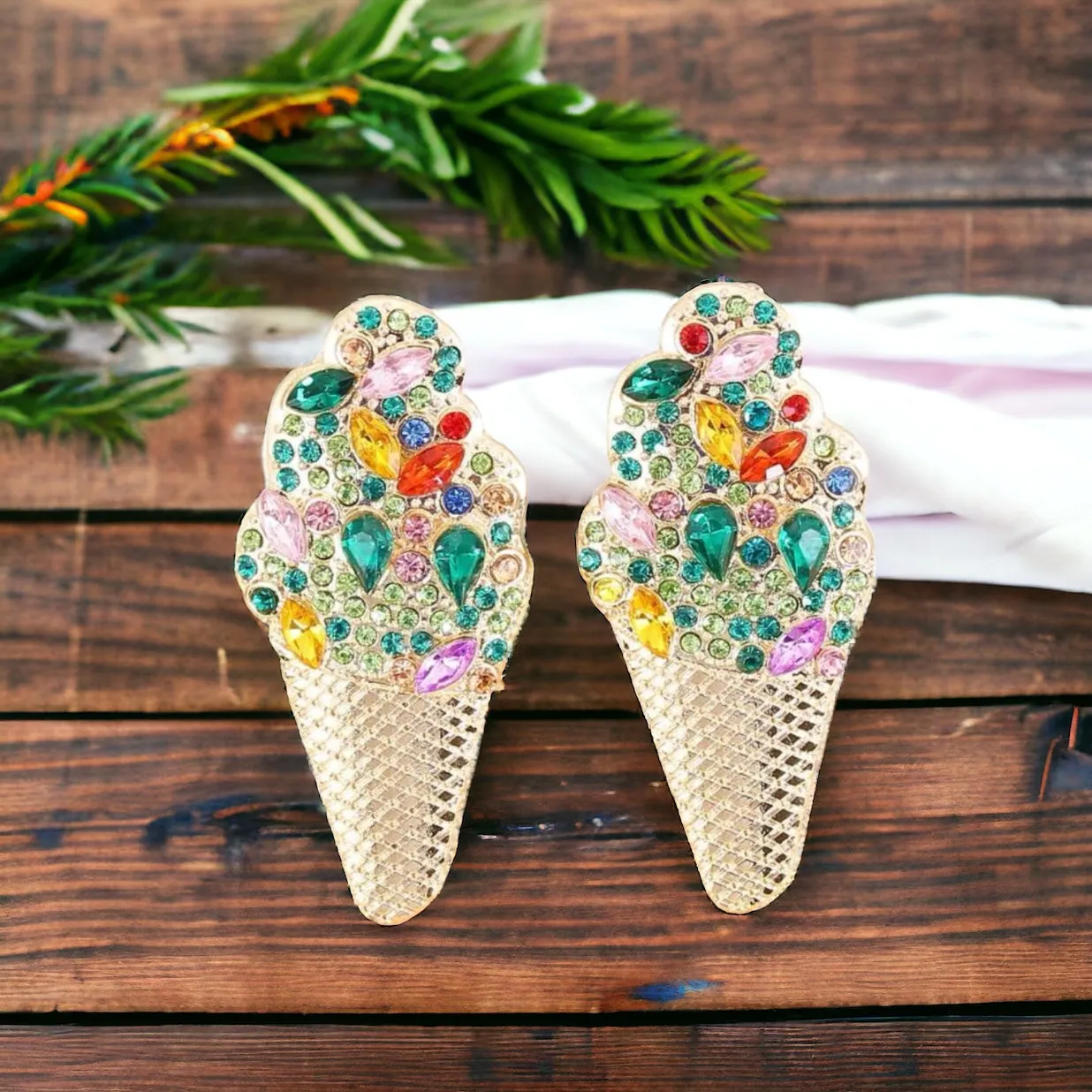 Ice Cream Earrings - Ice Cream Cone, Birthday Earrings, Handmade Jewelry, Ice Cream Jewelry, Food Earrings