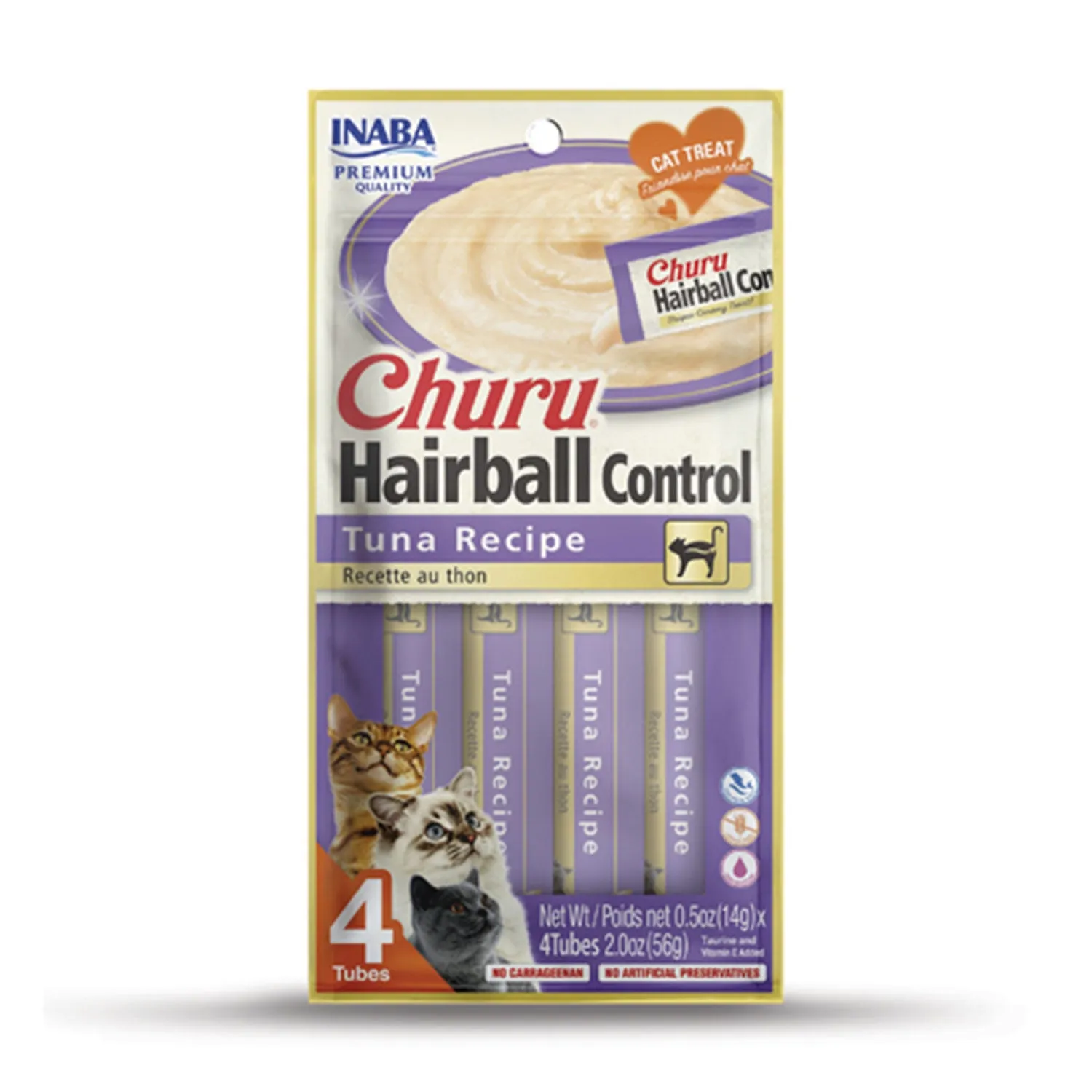 Inaba Hairball Control Churu Tuna Cat Treats 4pk