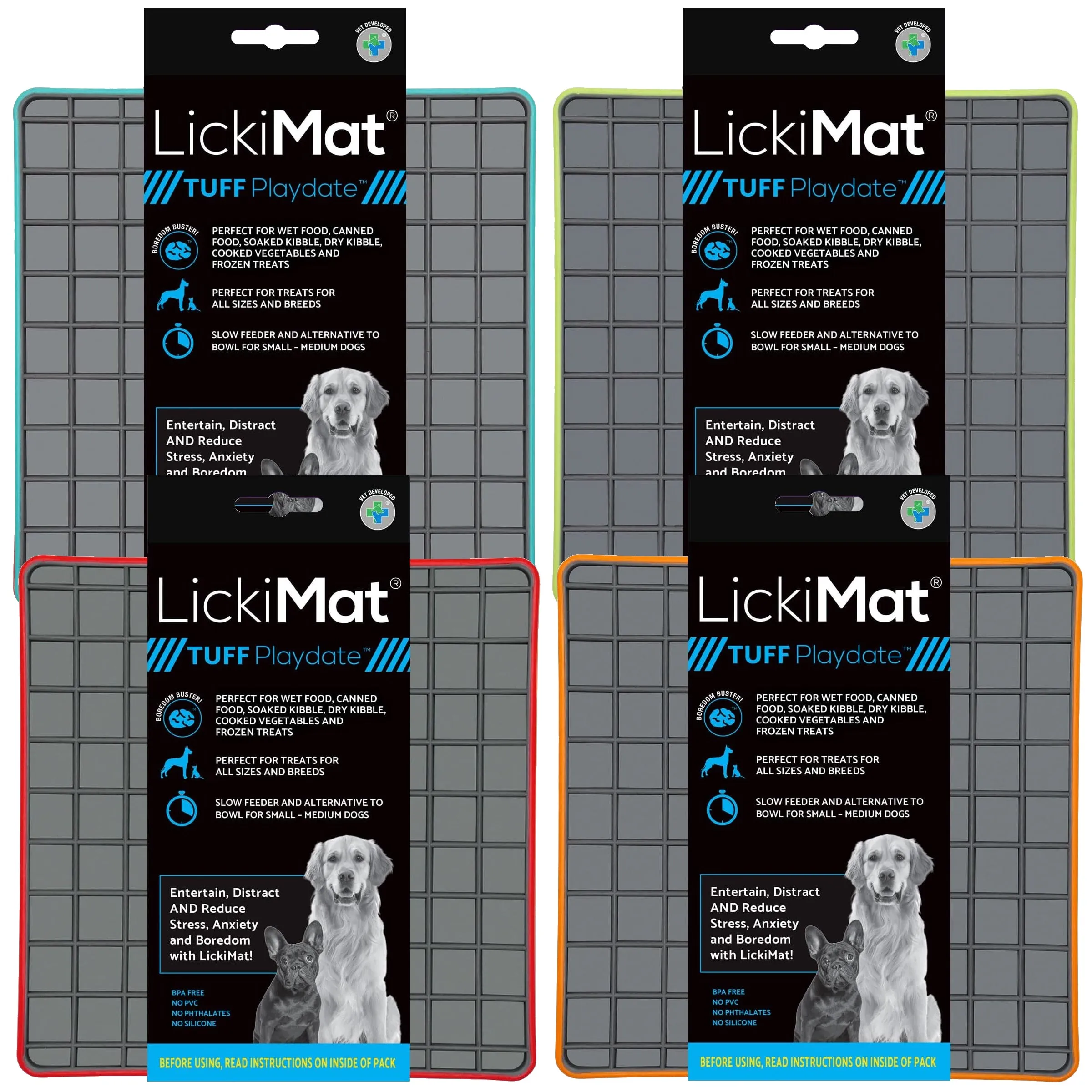 LickiMat Dog Lick Mats Slow Feeders Tuff Playdate 4 Colours