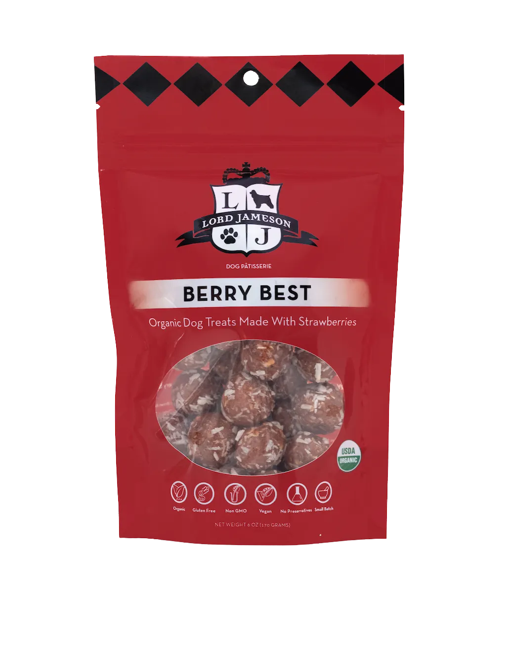 Lord Jameson Organic Dog Treats Berry Best - Strawberries, Beets   Coconut 6oz Bag