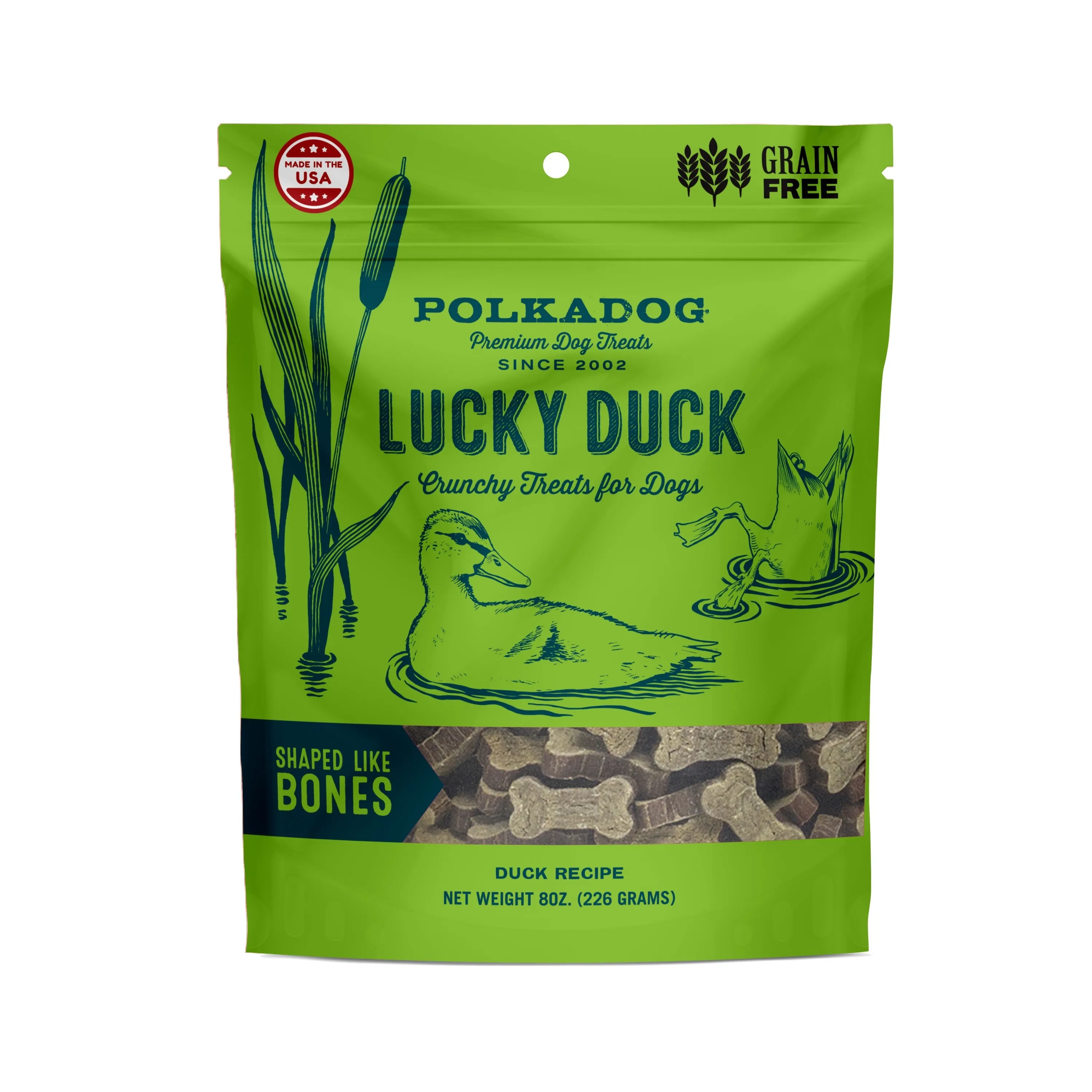 Polka Dog Lucky Duck Liver Treat Bones 8oz