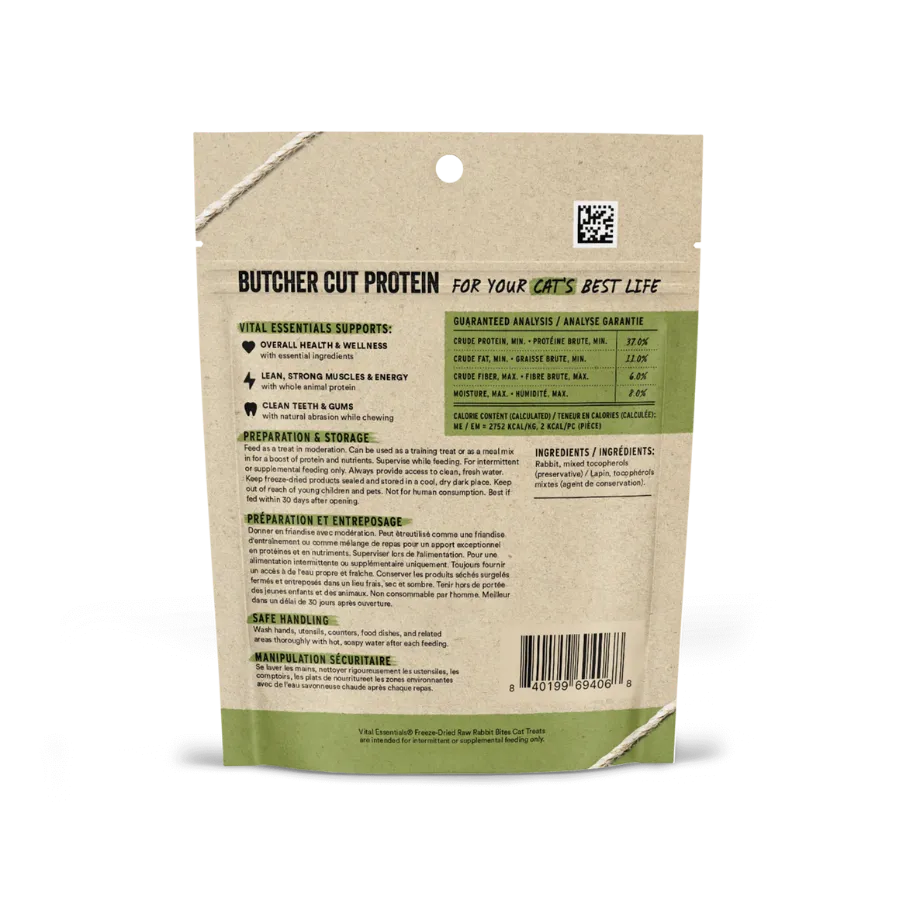 Vital Essentials Freeze-Dried Rabbit Bites Cat Treats .9oz