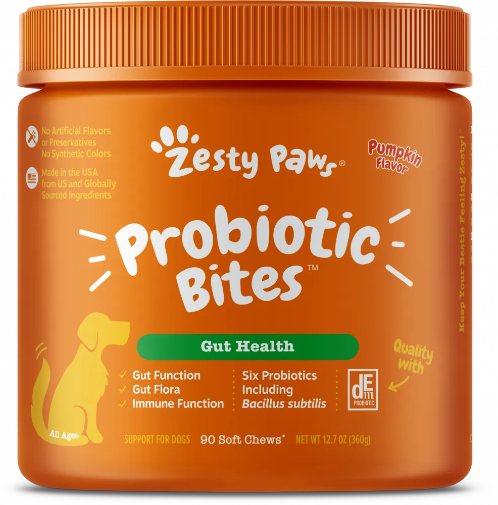 Zesty Paws Probiotic Bites with Digestive Enzymes Pumpkin Soft Chews for Dogs